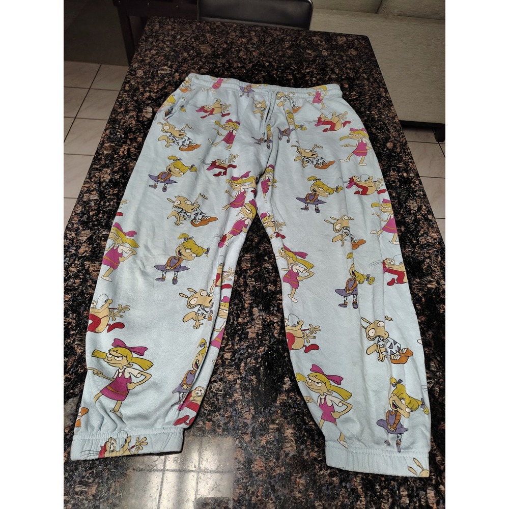 Nickelodeon 90s Cartoon Jogger Sweatpants Rugrats Hey Arnold Rocko Blue Kids L